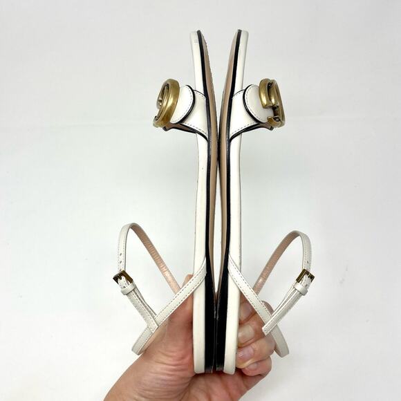 Gucci Marmont Interlocking GG Leather Ankle Strap Flat Sandals White Gold EU 36 - Picture 7 of 14